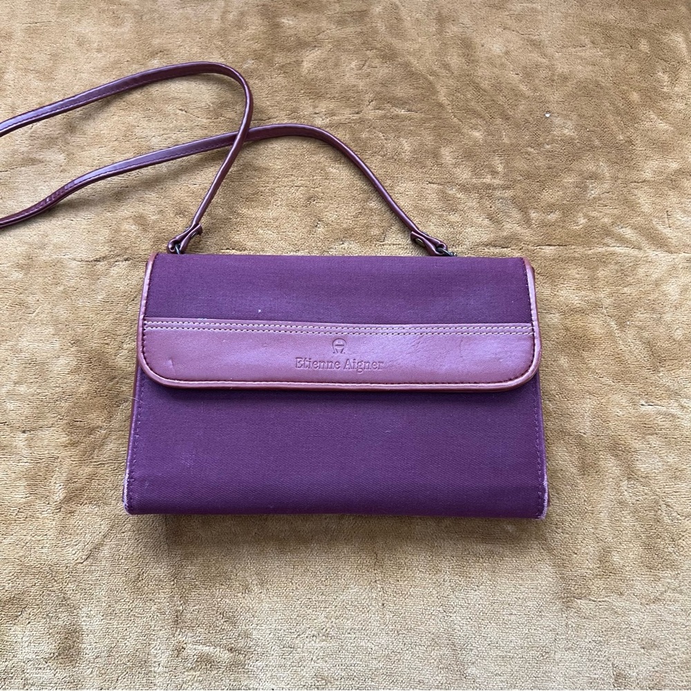 Etienne Aigner Burgundy Canvas Leather Trim Crossbody